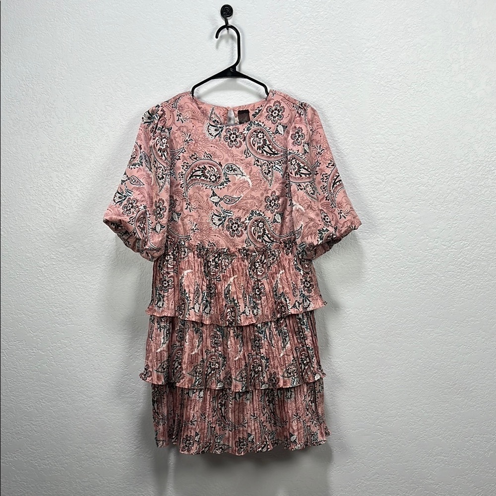 CODE X MODE Pink Paisley Ruffle Balloons Sleeve Dress Sz‎ XS Floral Pink TC0218